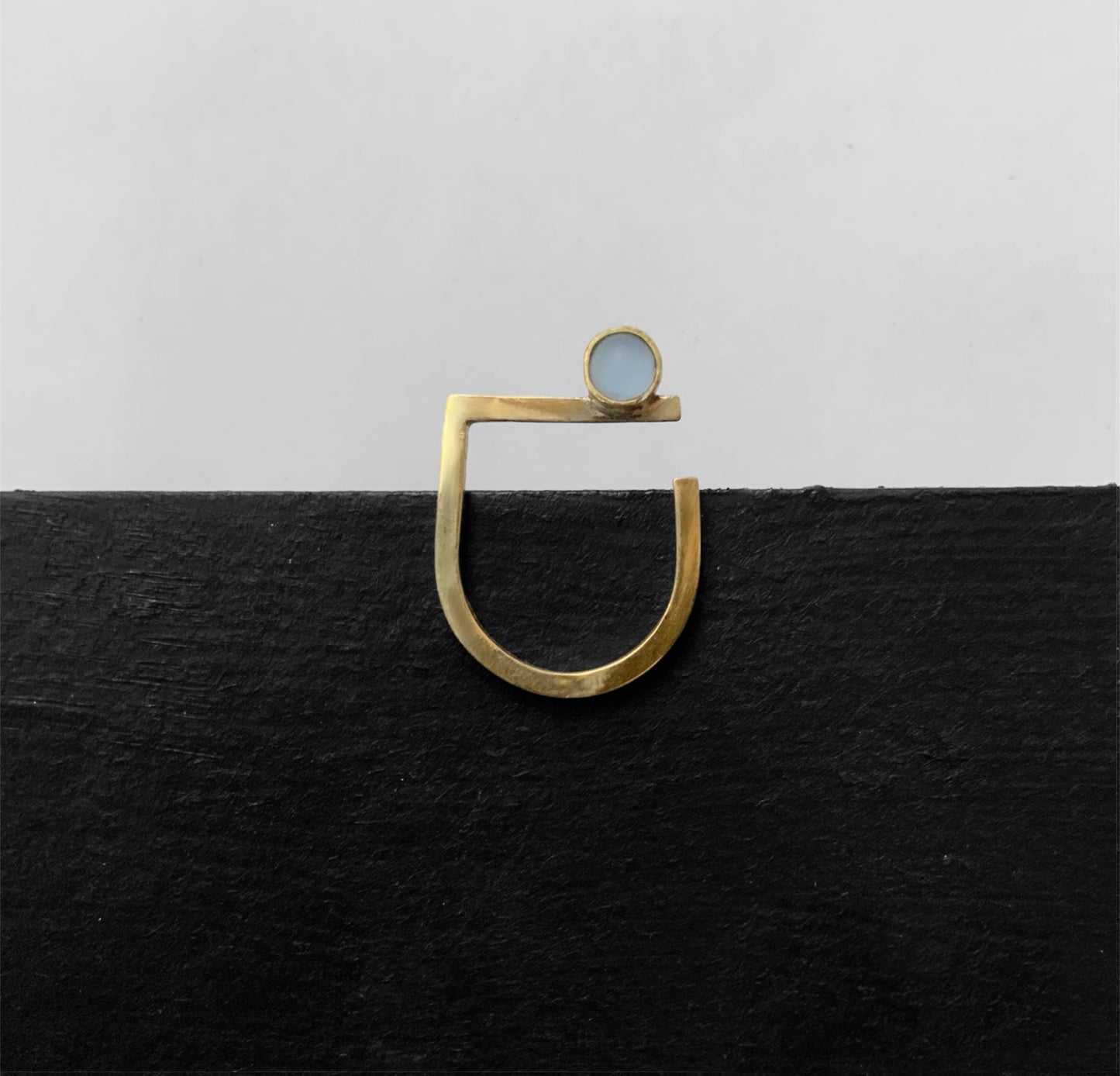 Minimalist gold ring with a frosted blue glass accent, handcrafted in Greece for an elegant and modern style.
